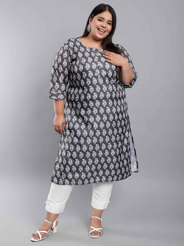 Brown Sequined Carry Print Plus Size Kurti