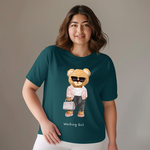 Working Girl Bear Plus Size Women T-Shirt