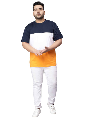 Orange Triple Color Block Plus Size T-shirt