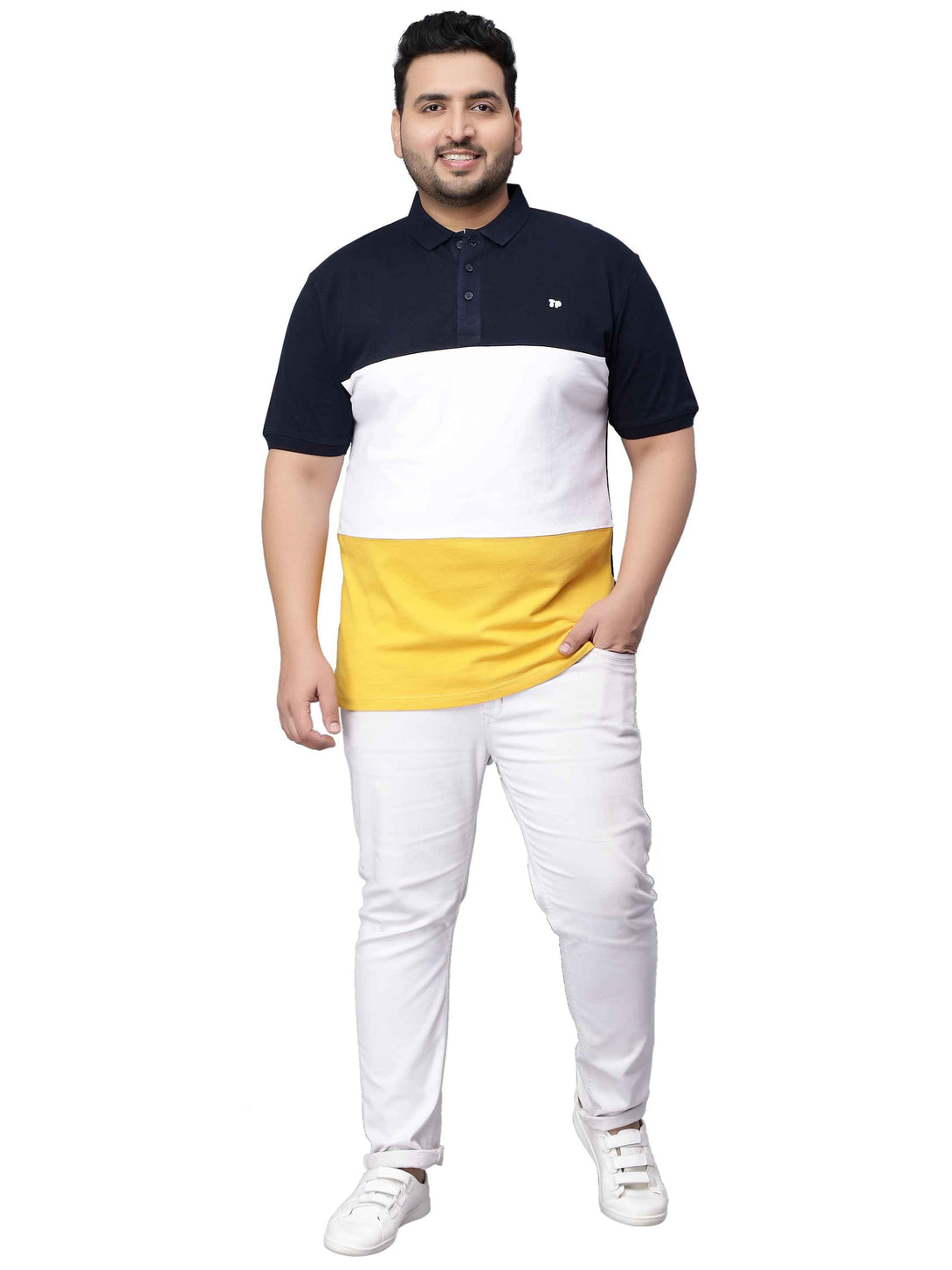 yellow triple striped plus size polo t shirt 3xl