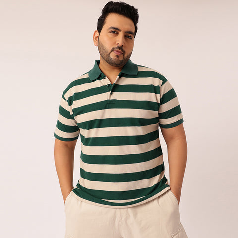 Green ButterCream Waffle Knitted Polo T-shirt