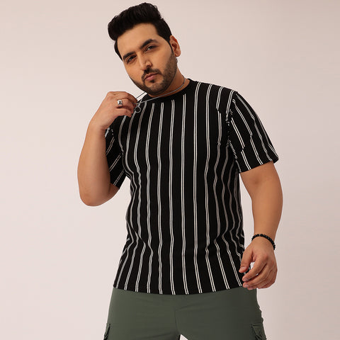 Black white Stripe Premium Round Neck T-shirt