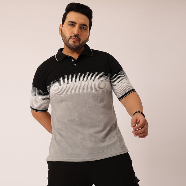 1Black Solid Unisex Plus Size Polo T-shirt