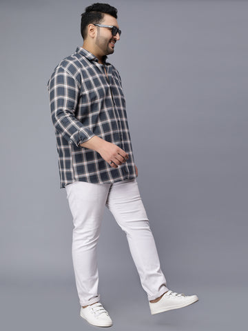 Ink Blue Checkered Plus Size Shirt