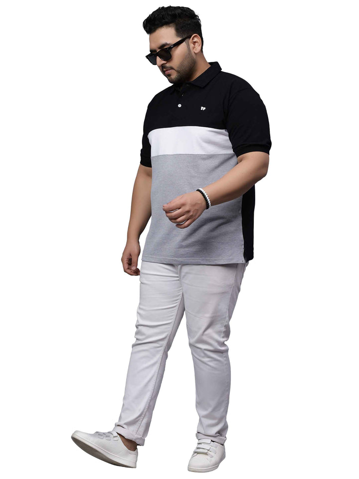 black triple striped plus size polo t shirt