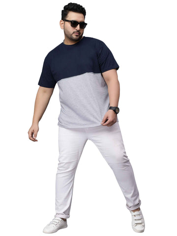 Navy Blue & White Color Block Plus Size T-shirt