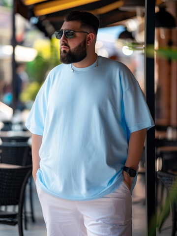 Ice Blue Heavy Weight Fabric Plus Size Drop Shoulder T-shirt