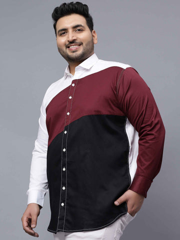 White Maroon Black Three Color Plus Size Shirt