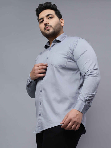 Grey Solid Cotton Plus Size Shirt