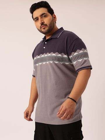 Mauve Jacquard Knitted Polo T-shirt