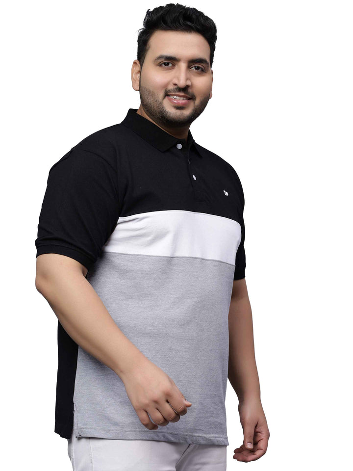 black triple striped plus size polo t shirt