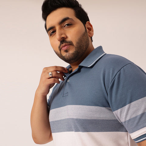 Dusty Blue Stripe Polo T-shirt