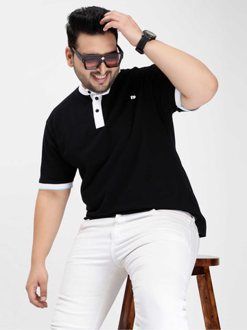 Black Mandarin Collar Plus Size Polo T-shirt