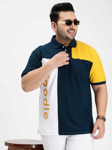 Mustard Yellow Color Block Plus Size Polo T-shirt