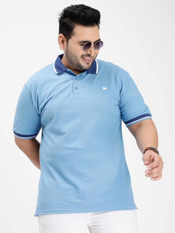 Seamless Stitch Ice Blue Plus Size Polo T-shirt