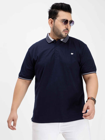 Seamless Stitch Navy Blue Plus Size Polo T-shirt - Toodle Plus