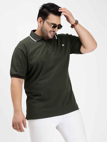 Seamless Stitch Olive Green Plus Size Polo T-shirt