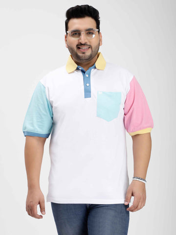 Pastel Color Block Plus Size Polo T-shirt