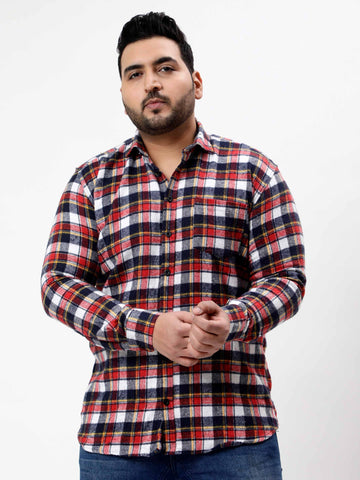 Flannel Red & Yellow Striped Checked Plus Size Shirt