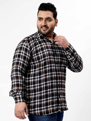 Flannel Brown Striped Checked Plus Size Shirt
