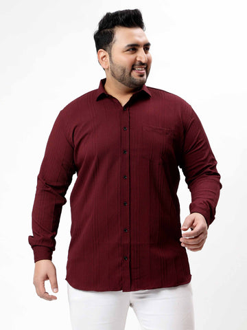 Maroon Pintex Solid Textured Plus Size Shirt