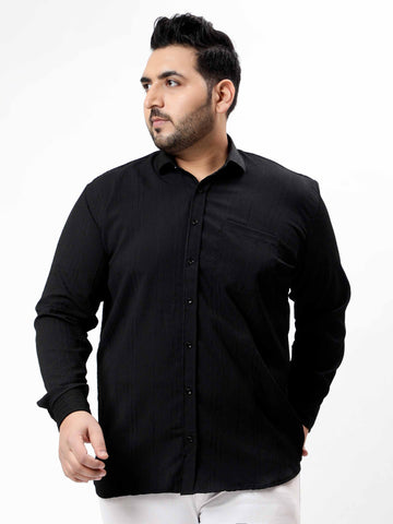 Black Pintex Solid Textured Plus Size Shirt