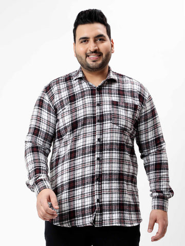 Flannel Maroon Striped Checked Plus Size Shirt