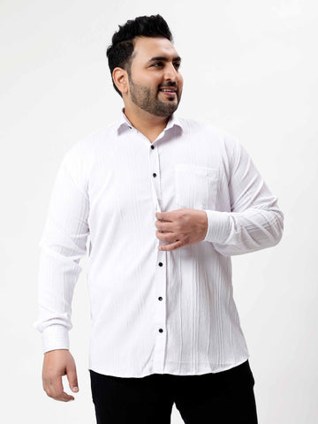 White Pintex Solid Textured Plus Size Shirt
