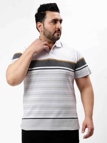White Horizontal Striped Premium Polo T-shirt