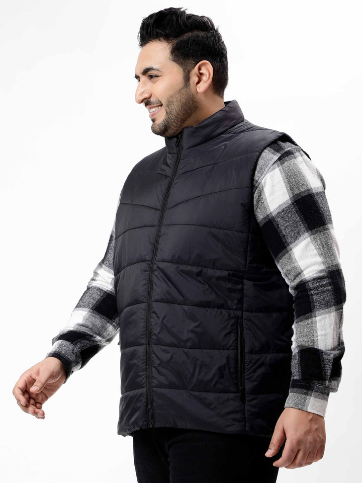 black sleeveless puffer plus size jacket