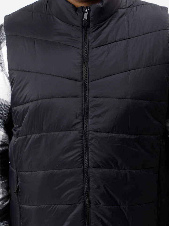 black sleeveless puffer plus size jacket
