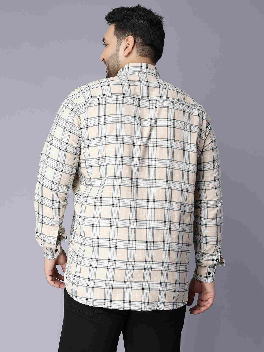 beige checkered plus size shirt