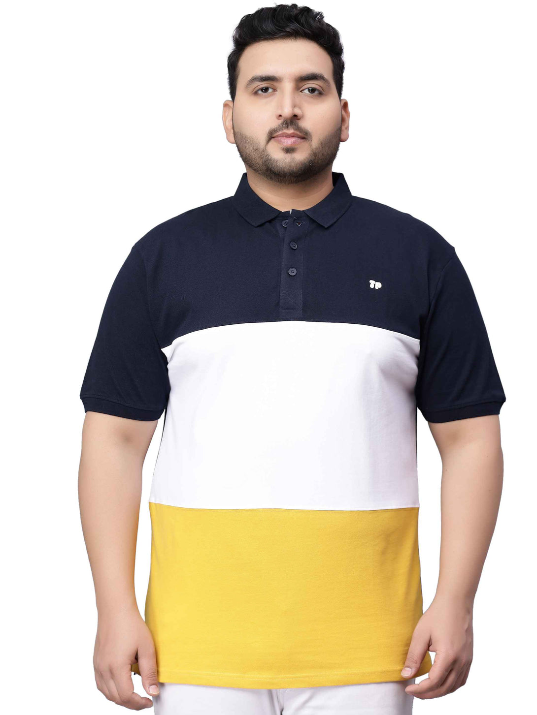 yellow triple striped plus size polo t shirt 3xl