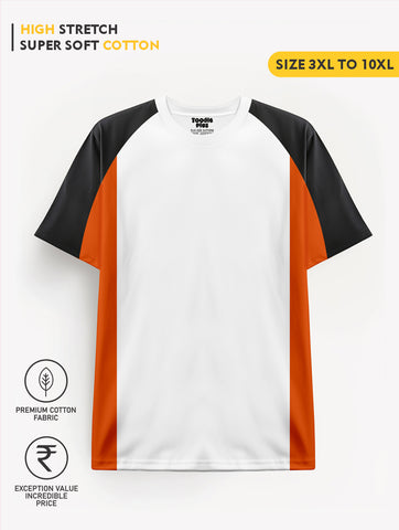 Orange White Black Colourblock Plus Size T-shirt