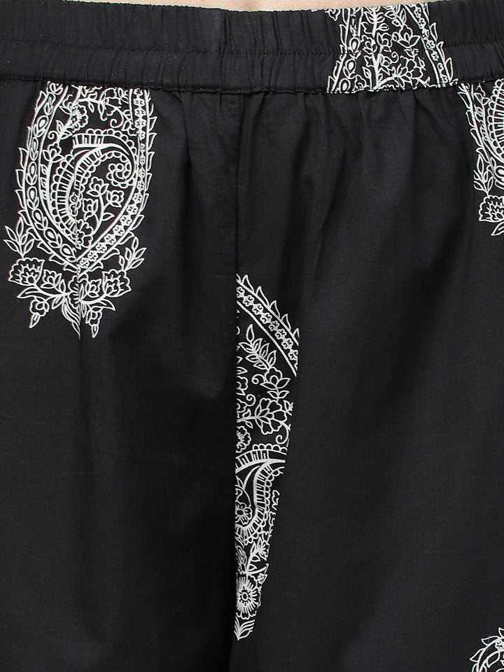 black carry print kurti with harem pants
