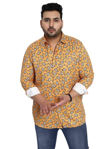 Orange Digital Floral Print Satin Cotton Shirt