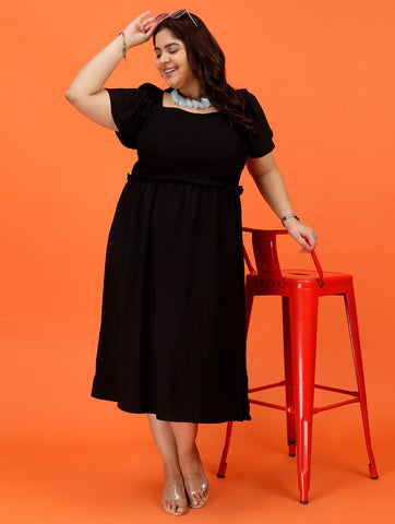 Plus Size Women Black Smoked Dress