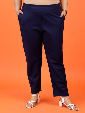 Plus Size Women Navy Blue Cigarette Pants