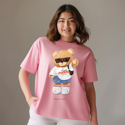 Hipster Girl Bear Plus Size Women T-Shirt