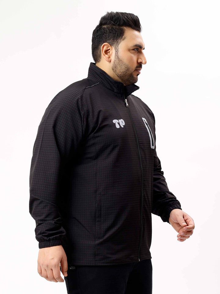 black premium textured plus size sports jacket