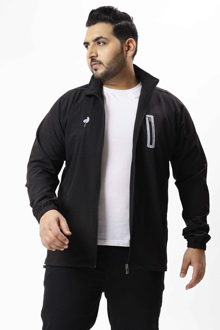 black premium textured plus size sports jacket