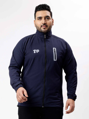 Navy Blue Premium Textured Plus Size Sports Jacket