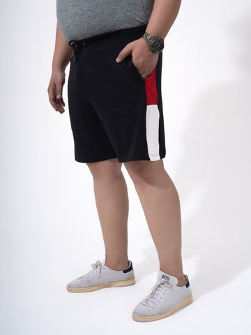 Black Colour Block Cotton Plus Size Shorts