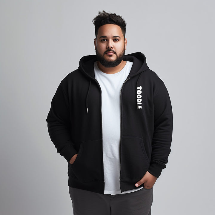 zipper black solid plus size hoodie