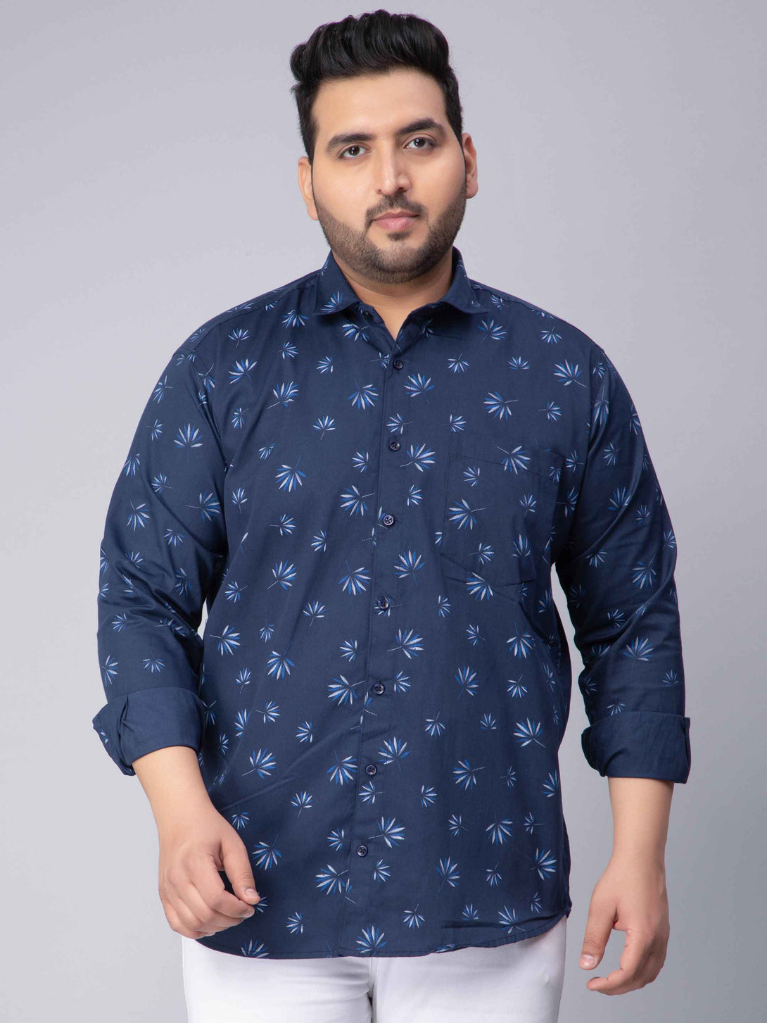 navy blue printed plus size shirt