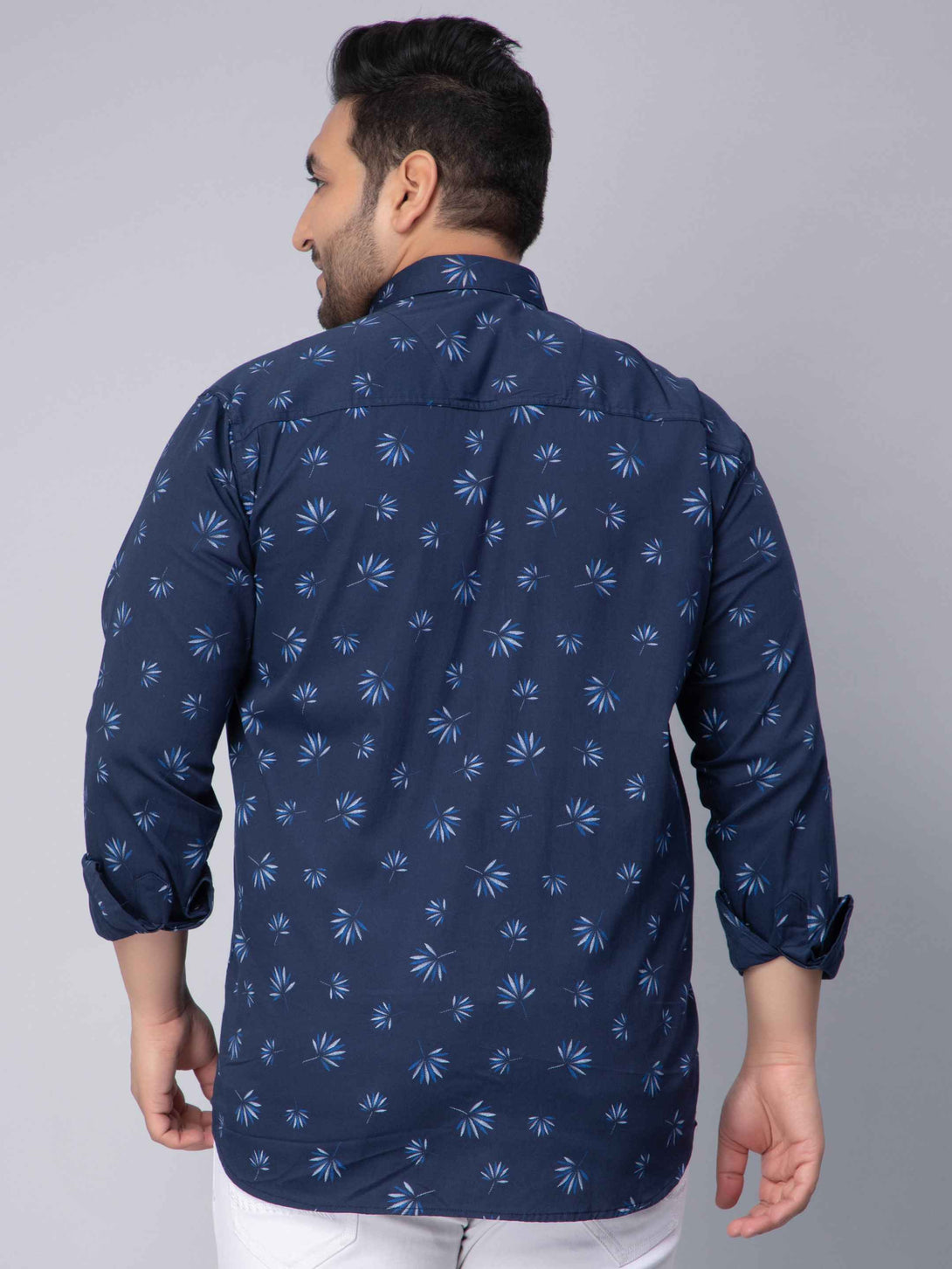 navy blue printed plus size shirt