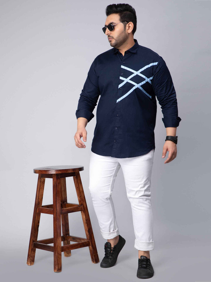 navy blue cut n sew pattern plus size shirt