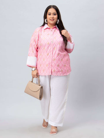 Pink Color Floral Printed Plus Size Co-ord Set