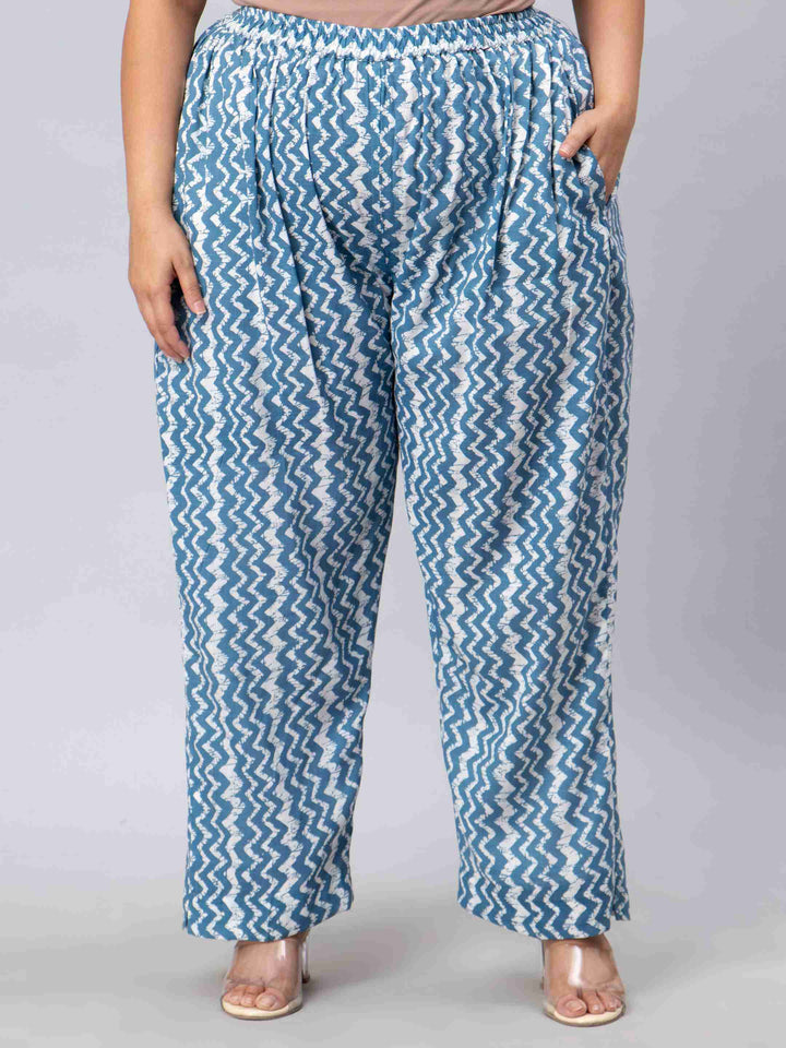 blue printed plus size kurti and pants