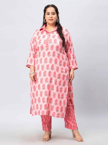 Pink Carry Printed Plus Size Kurti And Pants